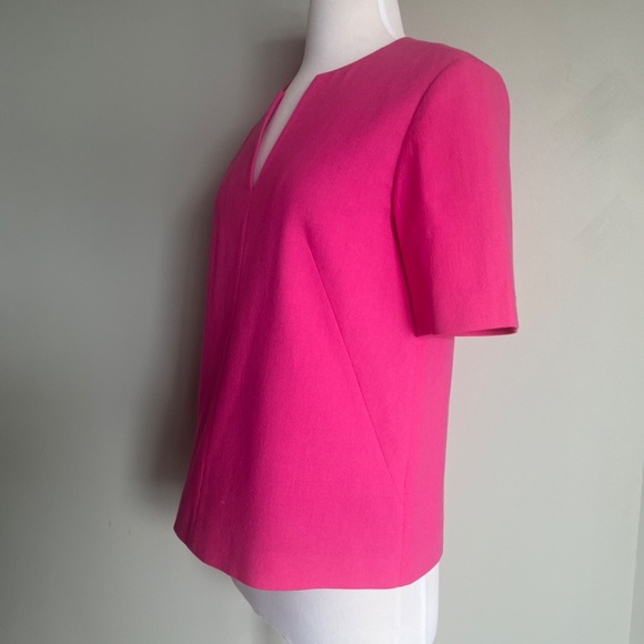 Tibi Willa Crepe Easy Neon Pink Casual Workwear V-neck Cocktail Top Blouse Shirt - Picture 4 of 13